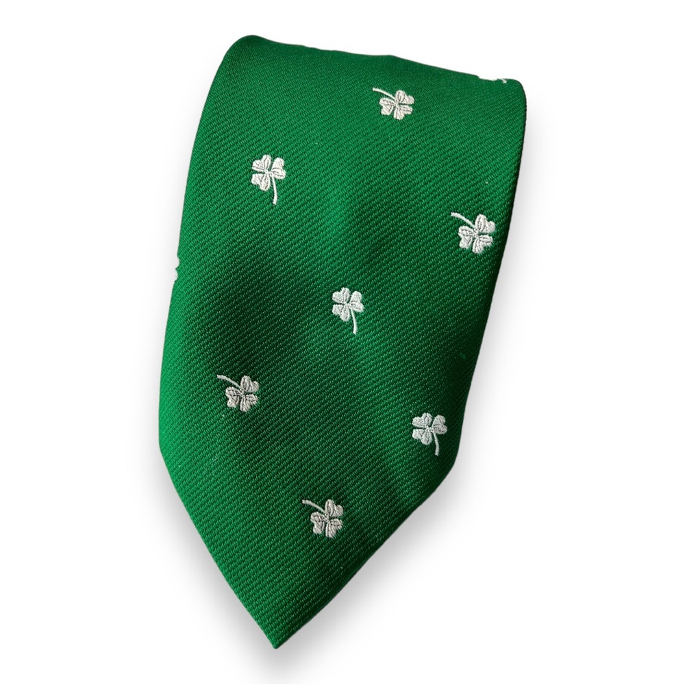 Vintage Kelly Green Shamrock Embroidered Dress Tie St Patrick’s Day Tie